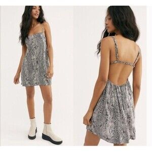 Free People Wild Child Animal Print Spaghetti Micro Mini Fit Flare Dress Medium